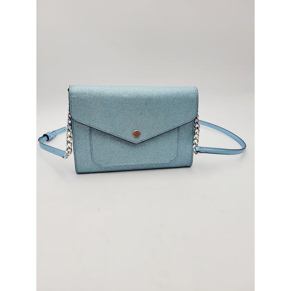 Kate Spade Brand Frosty Sky Tinsel Glitter Fabric Flap Crossbody Blue Purse - Picture 1 of 16